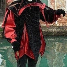 picture of a black and red jester